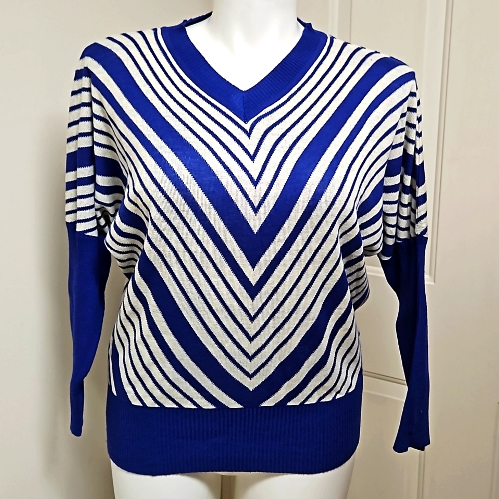 NWT John & Anna Striped Vneck Sweater - Picture 1 of 7